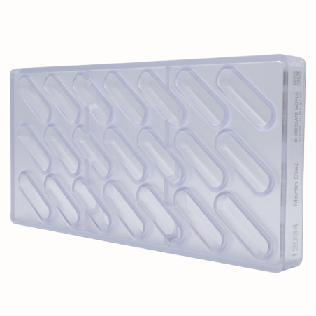 CW12034 ÉCLAIR CHOCOLATE WORLD - forma z poliwęglanu do pralin - dł. 49 x szer. 14 x wys. 12 mm / poj. 8.5 g x 21 pralin