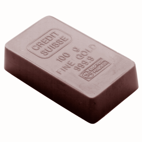 CW2327 Sztabka złota - Chocolate World - forma z poliwęglanu do pralin - dł. 48 x szer. 29 x wys. 11 mm / poj. 19 g x 18 pralin