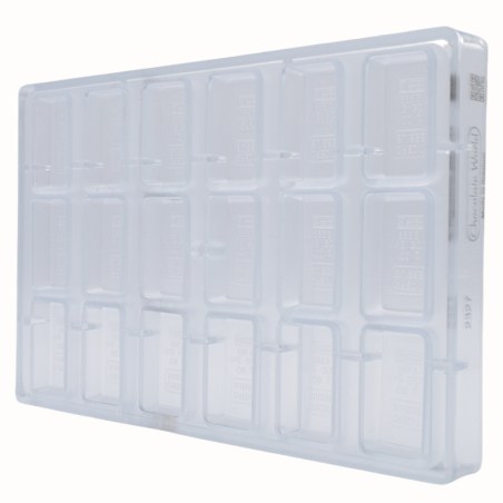 CW2327 Sztabka złota - Chocolate World - forma z poliwęglanu do pralin - dł. 48 x szer. 29 x wys. 11 mm / poj. 19 g x 18 pralin