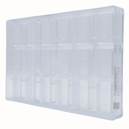 CW2327 Sztabka złota - Chocolate World - forma z poliwęglanu do pralin - dł. 48 x szer. 29 x wys. 11 mm / poj. 19 g x 18 pralin