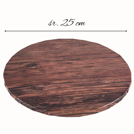śr. 25 cm x wys. 1.2 cm Gruby podkład pod tort - okrągła podkładka do transportu i serwowania ciast - motyw drewna