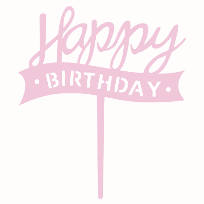 Różowy Topper - Happy Birthday z szarfą - akrylowa dekoracja na tort - wys. 14 x szer. 12 cm Różowy Topper - Happy Birthday z szarfą - akrylowa dekoracja na tort - wys. 14 x szer. 12 cm
