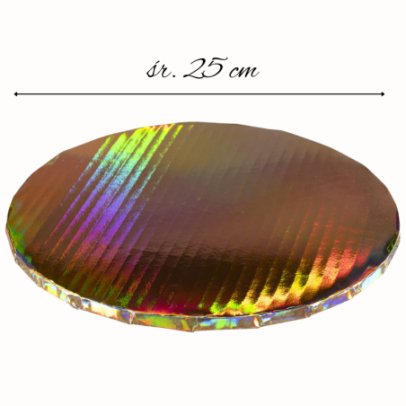 1 szt. ∅ 25 cm PODKŁAD OKRĄGŁY HOLOGRAFICZNE ZŁOTO gruby błyszczący podkład do tortów o wysokości ok. 1.2 cm