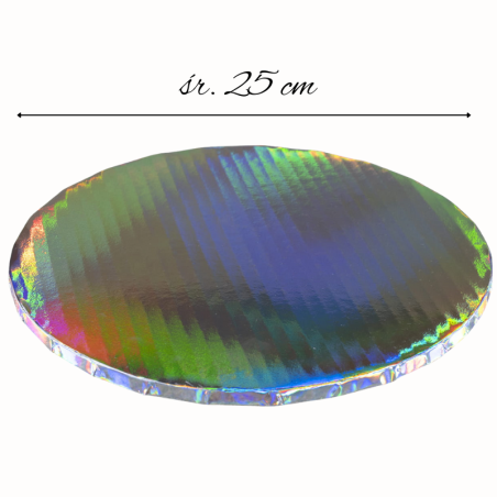 1 szt. ∅ 25 cm PODKŁAD OKRĄGŁY HOLOGRAFICZNE SREBRO gruby błyszczący podkład do tortów o wysokości ok. 1.2 cm