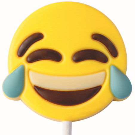 op. 25 g - Śmiejąca się emoticon - dekoracyjny lizak z mlecznej czekolady - dł. 150 mm