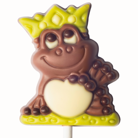 op. 15 g - Żabka w koronie - dekoracyjny lizak z mlecznej czekolady - dł. 150 mm