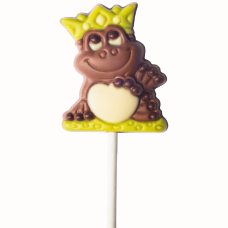 op. 15 g - Żabka w koronie - dekoracyjny lizak z mlecznej czekolady - dł. 150 mm