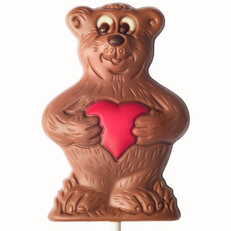 op. 35 g - Miś z sercem - walentynkowy lizak z mlecznej czekolady - dł. 165 mm