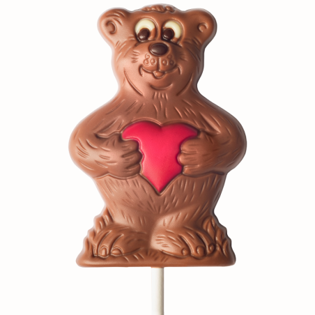 op. 35 g - Miś z sercem - walentynkowy lizak z mlecznej czekolady - dł. 165 mm