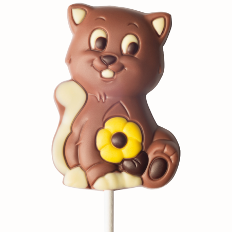 op. 35 g - Kot z kwiatkiem - dekoracyjny lizak z mlecznej czekolady - dł. 165 mm