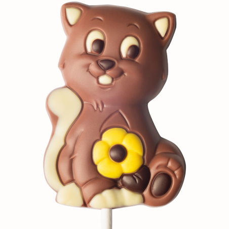 op. 35 g - Kot z kwiatkiem - dekoracyjny lizak z mlecznej czekolady - dł. 165 mm