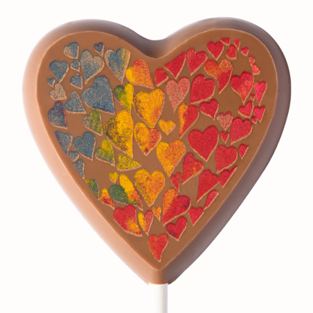 op. 25 g - Kolorowe serce - walentynkowy lizak z mlecznej czekolady - dł. 151 mm