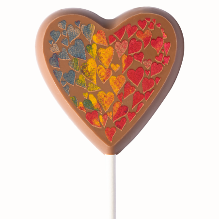 op. 25 g - Kolorowe serce - walentynkowy lizak z mlecznej czekolady - dł. 151 mm