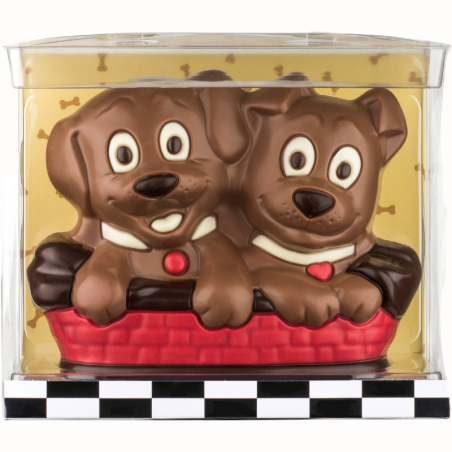 op. 225 g - Pieski w koszyku - dekoracyjna figurka czekoladowa - pakiet prezentowy