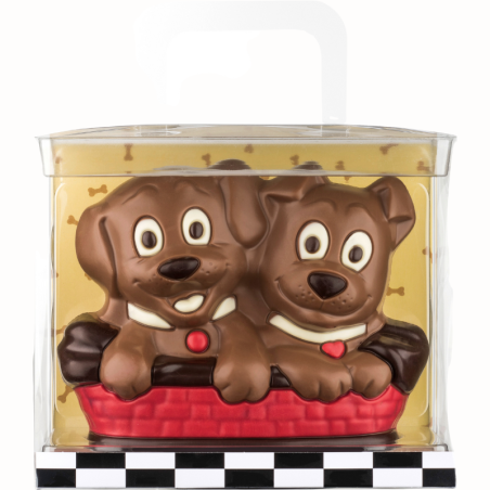 op. 225 g - Pieski w koszyku - dekoracyjna figurka czekoladowa - pakiet prezentowy