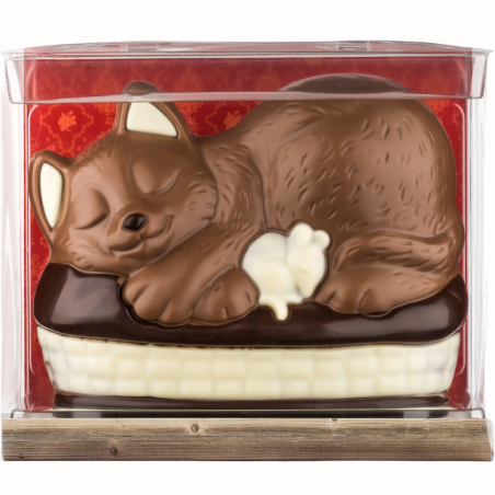 op. 225 g - Kotek w koszyku - dekoracyjna figurka czekoladowa - pakiet prezentowy w pudełku