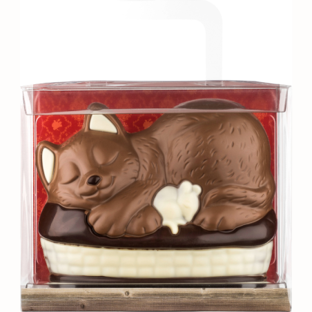 op. 225 g - Kotek w koszyku - dekoracyjna figurka czekoladowa - pakiet prezentowy w pudełku