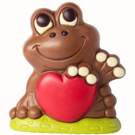 op. 135 g - Żabka z sercem - dekoracyjna figurka czekoladowa - prezent w folii celofanowej