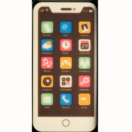 op. 40 g Biały Smartphone - upominek w kształcie telefonu z dekorowanej białej czekolady