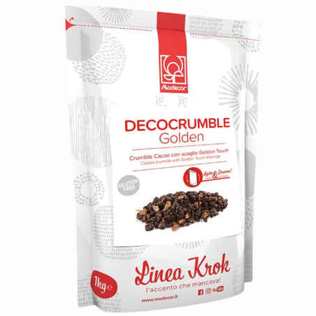 op. 1 kg Cacao Crumble Golden Touch Modecor - kruszonka czekoladowa z drobinkami złota - posypka dekoracyjna - nr. kat. 22163