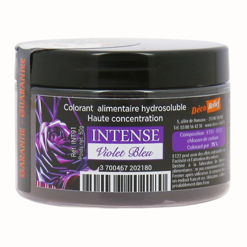 op. 50 g INTENSE VIOLET BLEU INT91 DECO RELIEF - rozpuszczalny w wodzie barwnik spożywczy w proszku - fioletowy op. 50 g INTENSE VIOLET BLEU INT91 DECO RELIEF - rozpuszczalny w wodzie barwnik spożywczy w proszku - fioletowy