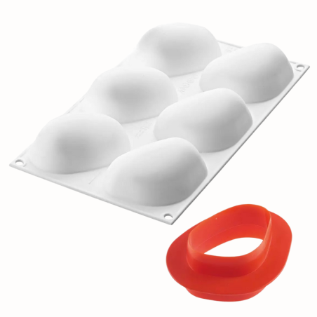 Zen 100 Silikomart - zestaw forma silikonowa z wykrojnikiem - kamienie - dł. 87 x szer. 63 x wys. 36 mm / poj. 100 ml x 6 porcji