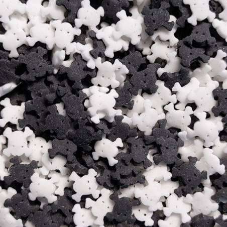 op. 30 g Białe i czarne konfetti cukrowe - czaszki - posypka dekoracyjna na Halloween - dł. 10 mm