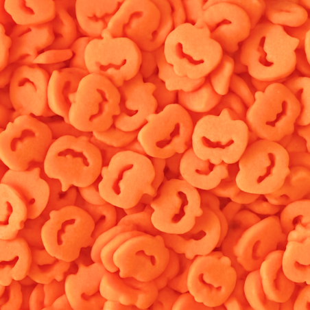 op. 30 g Pomarańczowe konfetti cukrowe - dynie - posypka dekoracyjna na Halloween - dł. 10 mm