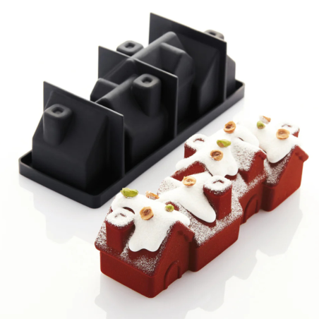 KE078 Chalet Pavoni Italia - forma silikonowa do ciast i deserów - domki - dł. 250 x szer. 83 x wys. 90 mm / poj. 1230 ml