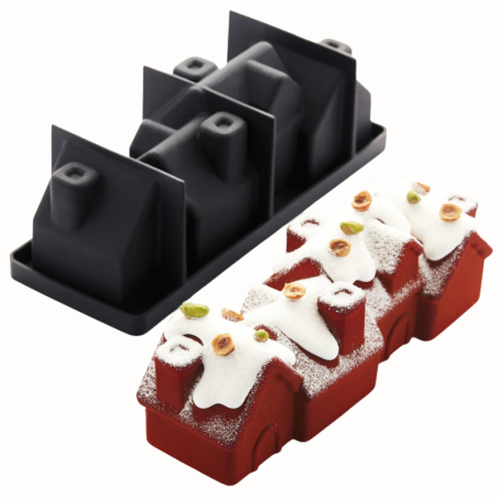 KE078 Chalet Pavoni Italia - forma silikonowa do ciast i deserów - domki - dł. 250 x szer. 83 x wys. 90 mm / poj. 1230 ml