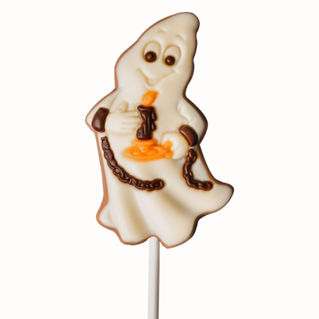 op. 35 g - Duch - dekoracyjny lizak z mlecznej czekolady na Halloween - dł. 160 x szer. 54 mm