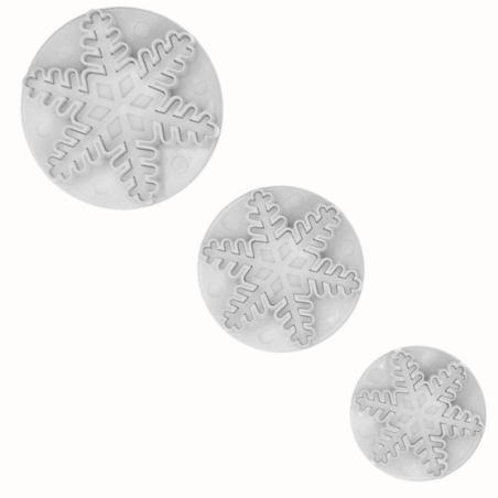 3 szt. PŁATKI ŚNIEGU - zestaw foremek z tłoczkiem do wykrawania dekoracji - śr. 25/40/55 mm