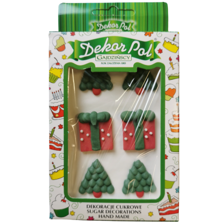 op. 6 szt. Choinka i prezent - zestaw świątecznych dekoracji cukrowych - dł. 30 mm - nr. kat. Z-020 Dekorpol