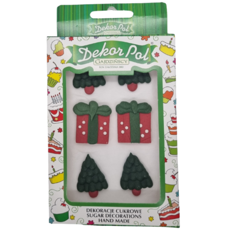 op. 6 szt. Choinka i prezent - zestaw świątecznych dekoracji cukrowych - dł. 30 mm - nr. kat. Z-020 Dekorpol