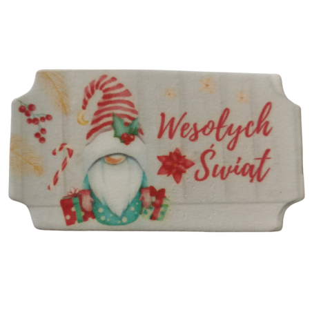op. 10 szt. Pozioma tabliczka z życzeniami - Wesołych Świąt - dekoracja cukrowa - dł. 90 x szer. 52 mm - nr. kat. 8602 Dekorpol