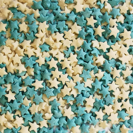op. 30 g Białe i niebieskie gwiazdki - śr. 5-6 mm - świąteczne konfetti cukrowe - posypka dekoracyjna