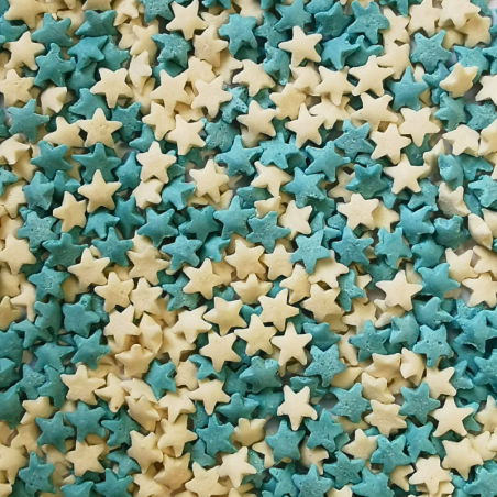 op. 1 kg Białe i niebieskie gwiazdki - śr. 5-6 mm - świąteczne konfetti cukrowe - posypka dekoracyjna
