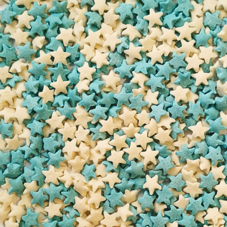 op. 1 kg Białe i niebieskie gwiazdki - śr. 5-6 mm - świąteczne konfetti cukrowe - posypka dekoracyjna
