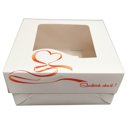 1 szt. Pudełko na torcik walentynkowy - dł. 180 x szer. 180 x wys. 95 mm - papierowe opakowanie z okienkiem