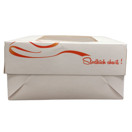 1 szt. Pudełko na torcik walentynkowy - dł. 180 x szer. 180 x wys. 95 mm - papierowe opakowanie z okienkiem