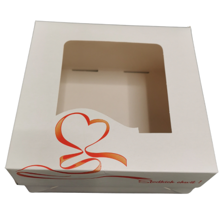 1 szt. Pudełko na torcik walentynkowy - dł. 180 x szer. 180 x wys. 95 mm - papierowe opakowanie z okienkiem