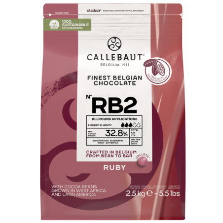 op. 2.5 kg CZEKOLADA RUBY 32.8% RECIPE N°RB2 CALLEBAUT - intensywnie rubinowa czekolada z nutami kwaśnych owoców