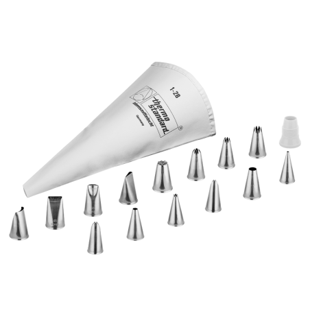 Zestaw rękaw cukierniczy + adapter + 14 końcówek do dekoracji 31841 Thermohauser