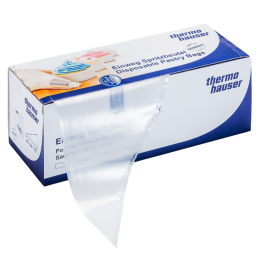 op. 100 szt. Transparentne worki cukiernicze - dł. 46 cm x gr. 75 µ - jednorazowe rękawy na rolce - nr. kat. 17030 Thermohauser