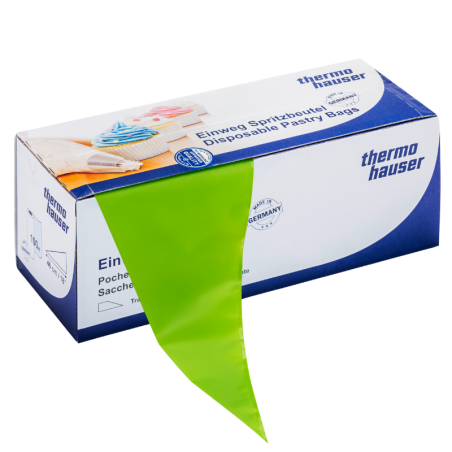 100 szt. Zielone worki cukiernicze - dł. 46 cm x gr. 80 µ - jednorazowe rękawy na rolce - nr. kat. 17645 Thermohauser