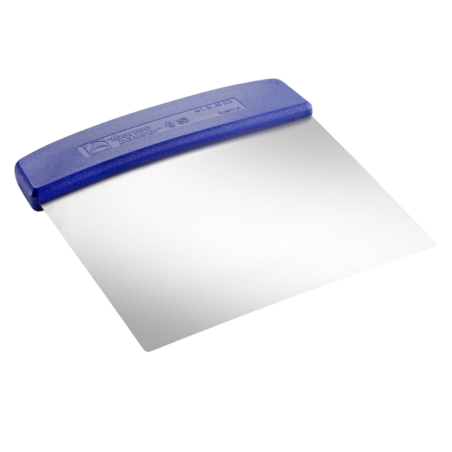 Stalowa skrobka cukiernicza z niebieskim uchwytem z tworzywa - dł. 16 x szer. 16 cm - nr. kat. 68625 Thermohauser