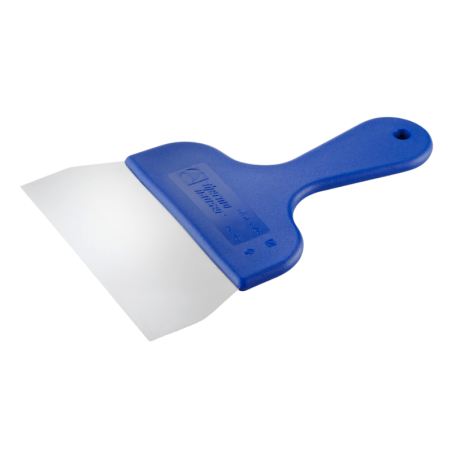 Stalowa szpachla cukiernicza z niebieskim uchwytem z tworzywa - dł. 24.5 x szer. 15 cm - nr. kat. 68705 Thermohauser