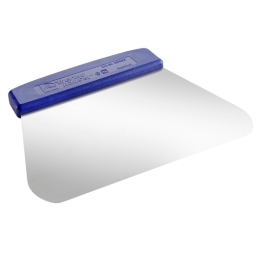 Stalowa skrobka cukiernicza - trapez - z niebieskim uchwytem z tworzywa - dł. 19 x szer. 14.5 cm - nr. kat. 68635 Thermohauser