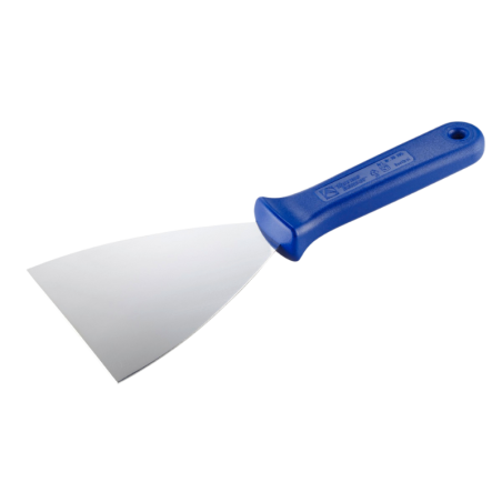 Stalowa szpachla cukiernicza z niebieskim uchwytem z tworzywa - dł. 24.5 x szer. 10 cm - nr. kat. 68685 Thermohauser
