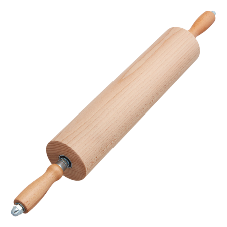 śr. 90 x dł. 400 mm - drewniany wałek cukierniczy z ruchomymi uchwytami na metalowych łożyskach - nr. kat. 44935 Thermohauser